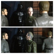 TARKIN: "I think it is time we demonstrate the full power of this
station. (to officer) Set your course for Princess Leia's home planet of Alderaan. OFFICER: "With pleasure, sir." #starwars #anhwt #toyshelf